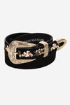 Flower Embroidered Etch Buckle Belt