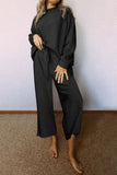 Textured Long Sleeve Top and Drawstring Pants Set