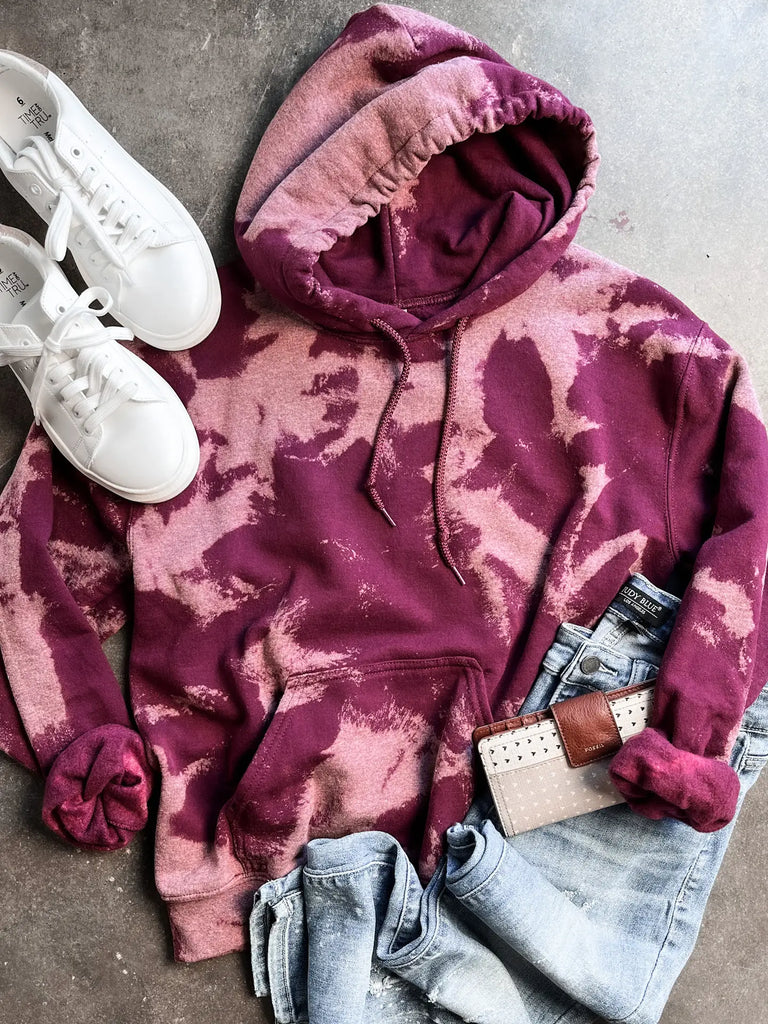 PREORDER Hand Bleached Maroon Hooded Sweatshirt Beautique