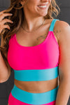 Catching Waves Bikini Swim Top- Bright Pink & Blue