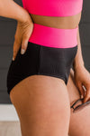 Ray Of Sunshine Swim Bottoms- Black & Neon Pink