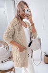 PREORDER - Cable Knit Eyelet Side Pockets Baggy Cardigan