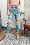 Cello - Tensley High Rise Distressed Straight Jeans
