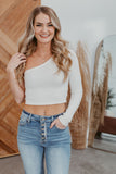 Side & Seek One Shoulder Long Sleeve Crop Top - Ivory