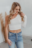 Side & Seek One Shoulder Long Sleeve Crop Top - Ivory