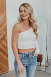 Side & Seek One Shoulder Long Sleeve Crop Top - Ivory