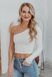 Side & Seek One Shoulder Long Sleeve Crop Top - Ivory