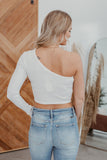 Side & Seek One Shoulder Long Sleeve Crop Top - Ivory