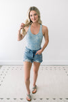 All-Access Pass Acid Wash Tank Bodysuit - Ice Blue