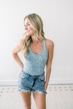 All-Access Pass Acid Wash Tank Bodysuit - Ice Blue