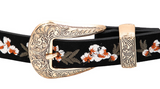 Flower Embroidered Etch Buckle Belt